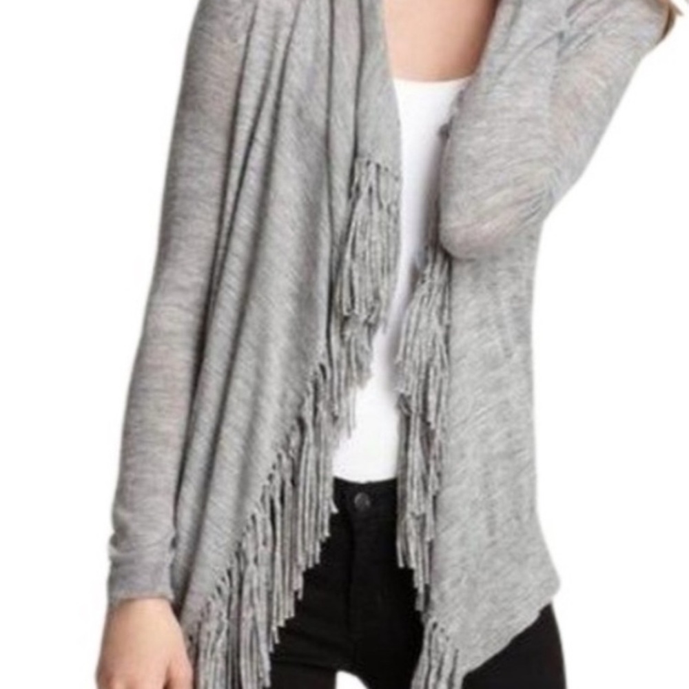 Rebecca Taylor Gray Fringed Cardigan Cozy Boho Lightweight Size Small